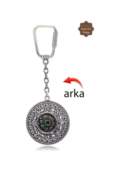 Yakut Ve Zümrüt Taşlı Yıldız Model Çift Taraflı Oksitli Gümüş Telkari Anahtarlık 201025179 Gümüş