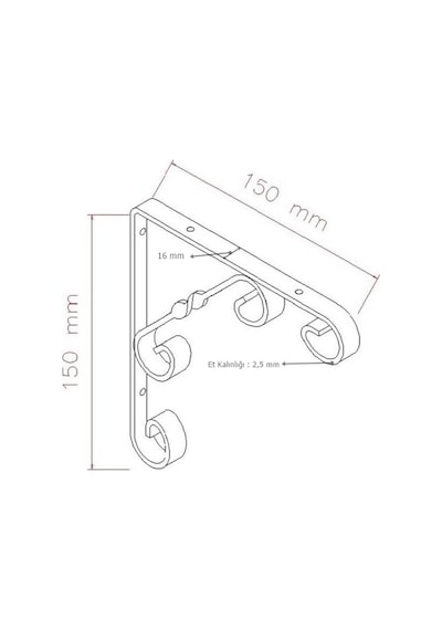 2 Adet Burgulu 15 x 15 cm Dekoratif Raf Altı Ayağı Konsol Siyah