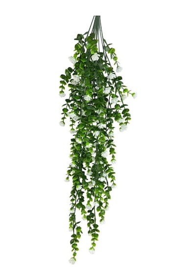 Yapay Çiçek Beyaz Sarkan Lotus Çiçekli Okaliptus Şimşir Yapay Sarmaşık 5dal 60cm