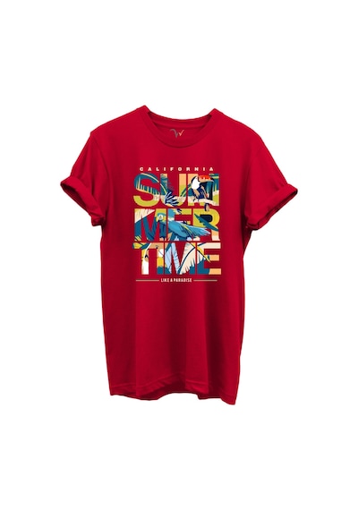 California Summertime Ve Tropikal Papağan Ve Palmiye Desenli %100 Pamuk Regular Fit Unisex T-shirt Kırmızı California Summertime Ve Tropikal Papağan Ve Palmiye Desenli %100 Pamuk Regular Fit Unisex T-shirt Kırmızı