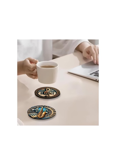 Kututr Müzik Temalı 6'li Bardak Altlığı 3d Görünümlü Mdf 10 Cm Brd-039 Diğer