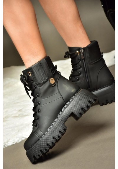 Fox Shoes R973970109 Siyah Kalın Tabanlı Günlük Kadın Bot Siyah