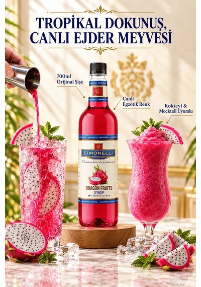 Simonelli Ejder Meyvesi Dragon Fruit Pitaya Aromalı Kahve ve Kokteyl Şurubu 700 ML + Pompa