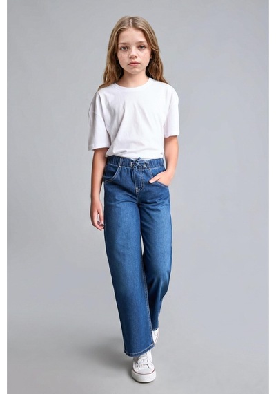 Defacto Beli Lastikli Wide Leg Kız Çocuk Jean Pantolon H6242a826aunm28 Mavi-nm28