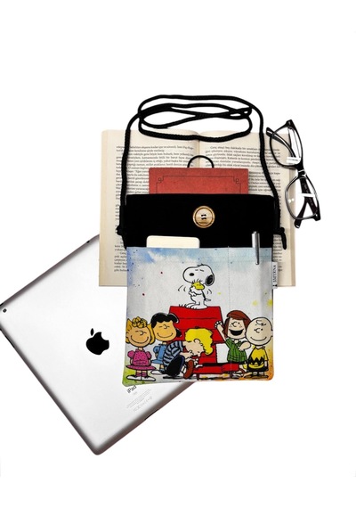 Askılı - Kitap/tablet/ebook Çantası Çıkarılabilir Askı Snoopy Siyah