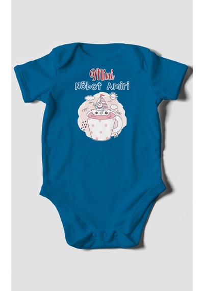 Mini Nöbet Amiri Baskılı Bebek Zıbını Çıtçıtlı Body %100 Pamuk Kısa Kol Koyu Mavi