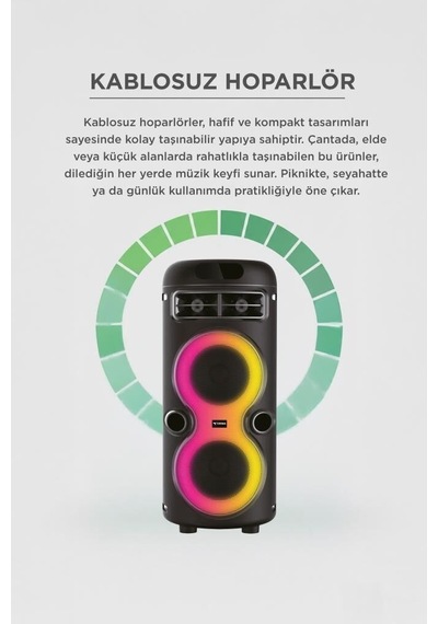 Delux Serisi Ses Cihazı Taşınabilir Parti Aleti Bluetooth Hoparlör Rgb Işıklı Mikrofonlu D41