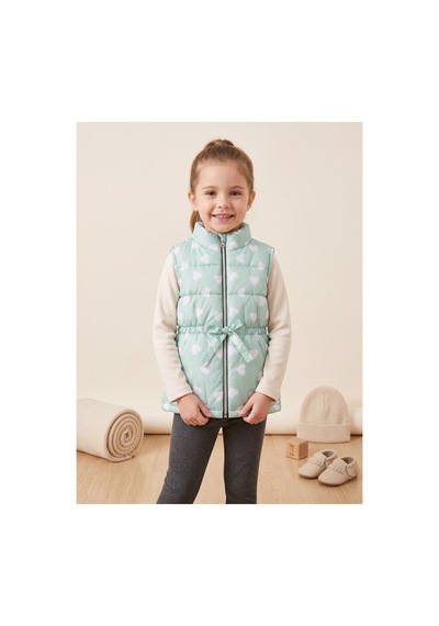 Deniva Kids Kız Çocuk Mint Yeşili Kalp Desenli Beli Fermuarlı Şişme Yelek