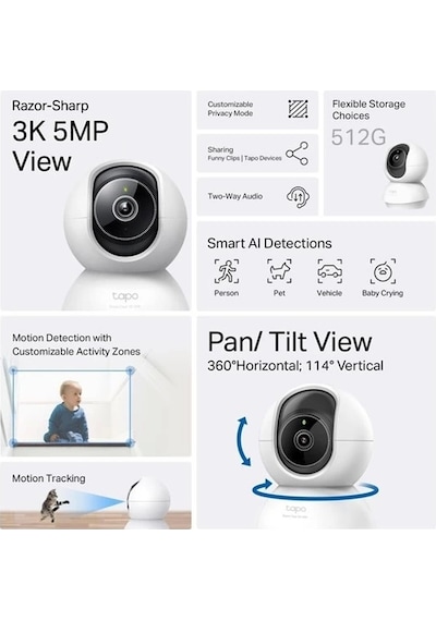 Tp-lınk 5mp Tapo C230 Pan/tilt Aı Ev Güvenlik Wi-fi Kamera