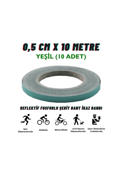 Carub Reflektif Fosforlu Şerit Bant 0,5 Cm X 10 Metre Yeşil İkaz Bandı BR2405005