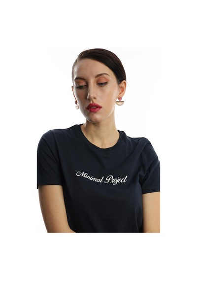 Kadın Minimal Project Basklı Tişört Lacivert