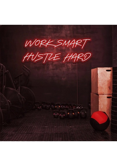 Work Smart Hustle Hard Yazılı Neon Tabela Kırmızı