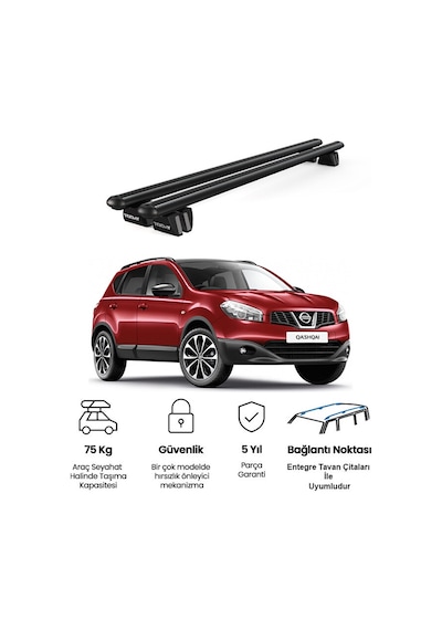 Pençe Nissan Qashqai J10 Ara Atkı 2007-2013 Uyumlu Siyah Ara Atkı Port Bagaj Tavan Barı