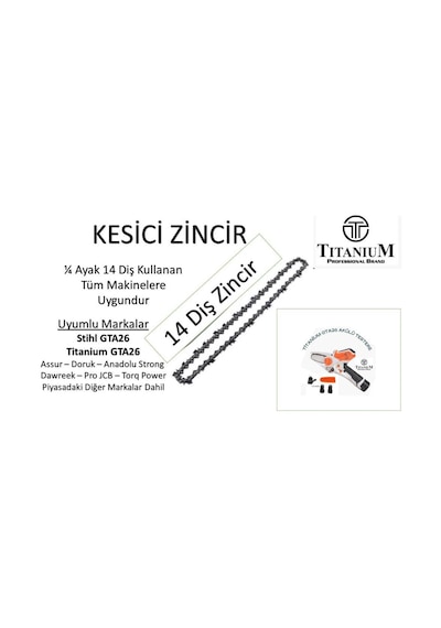 Akülü El Budama Testeresi Zinciri 1/4 Ayak 14 Diş Zincir Gta26