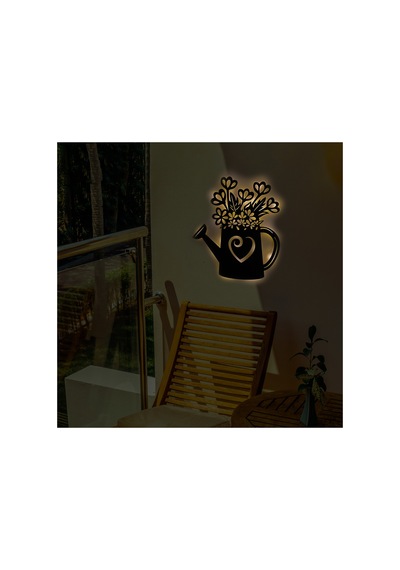 Led Işıklı Çiçek Sulama Kabı Ve Çiçekler Dekoratif Tablo Balkon Duvar Dekorlu Gece Lambası Sarı - 737260236 Sarı