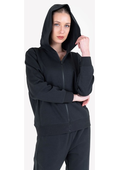 Lescon Siyah Kadın Fermuarlı Kapüşonlu Sweatshirt 23n-2219