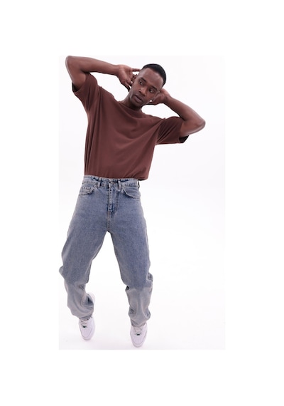 Freemen Erkek Baggy Bol Kesim Kot Pantolon Yıkamalı Mavi