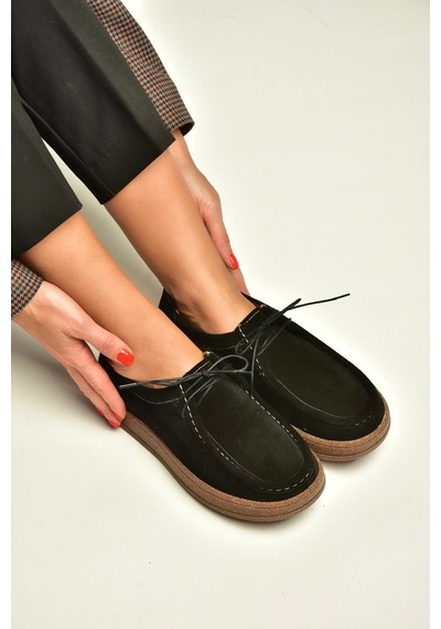 Fox Shoes V999646461 Siyah Hakiki Deri Süet Kadın Ayakkabı