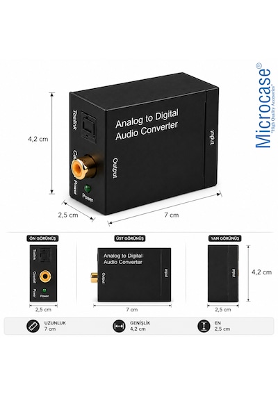 Microcase Analog Ses Dijital Ses Çevirici 48khz Toslink Coaxial Destekli Çevirici Al5751 Siyah