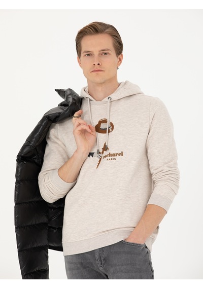 Bej Melanj Regular Fit Pamuk Karışımlı Kapüşonlu Sweatshirt