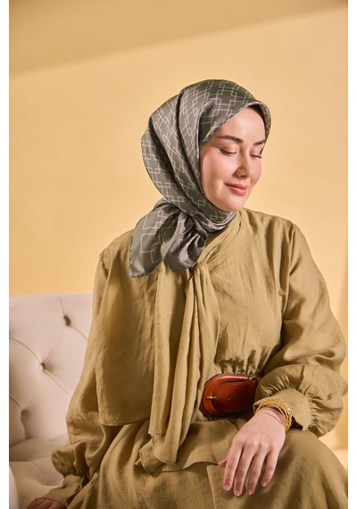 Silk Home Twill İpek Eşarp Zincir Yeşil Gri Çok Renkli