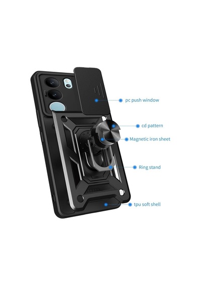 Vivo Y19S Uyumlu Tank Kılıf Yüzüklü Standlı Extra Darbe Koruma Zırhlı Outdoor Kapak - Lacivert