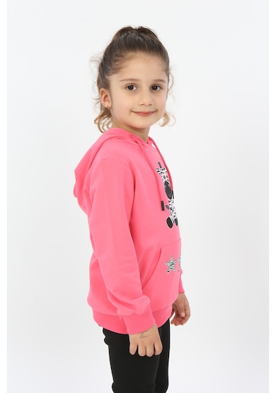 Toontoy Kız Çocuk Yıldızlı Zebra Baskılı Kapüşonlu Sweatshirt Fuşya