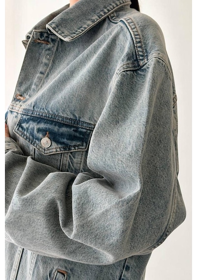 Lacarino 7852 Kadın Jean Ceket Blue Tint
