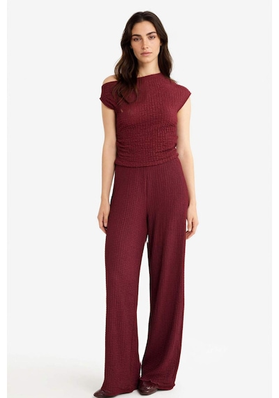 Defacto Wide Leg Geniş Bol Paça Bürümcük Pantolon D3570ax25aubr237 Bordo
