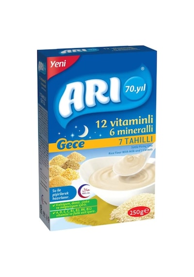 Arı Gece 12 Vitaminli 6 Mineralli 7 Tahıllı Sütlü 6+ Ay Pirinç Unu 250 G