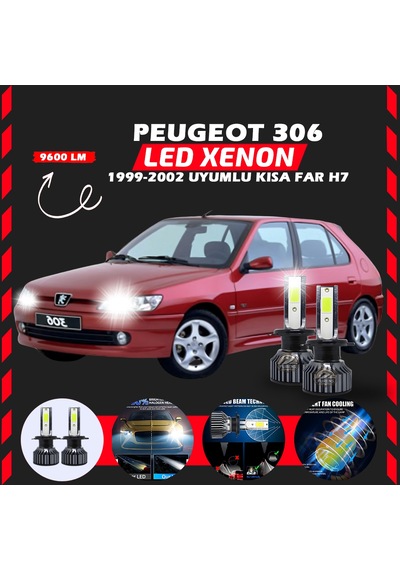 Peugeot 306 1999-2002 Kısa Far Uyumlu Şimşek Etkilii Led Xenon Pro Series H7