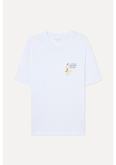 Mudo Erkek Erkek Beyaz Baskılı Oversize Bisiklet Yaka T-shirt 1267930