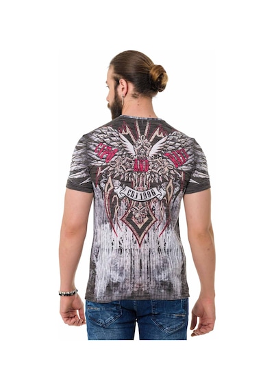 CT746 Wing Cross Lazer Baskı Tişört Gri