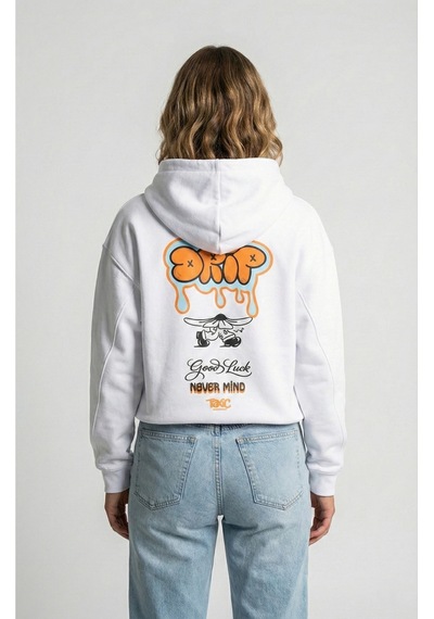 Nevermind Unisex Sevgili Çift Kombini Oversize Sırt Baskılı Grafik Hoodie Beyaz