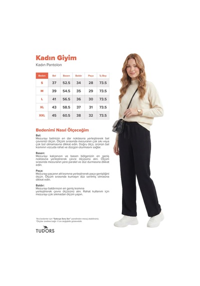 Tudors Kadın %100 Pamuk Baggy Fit Rahat Kesim Lastikli Bel Müslin Kumaş Cepli Siyah Pantolon-51088