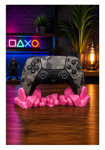 Veriqo 3d Ps5 Uyumlu Gamepad Standı Kristal Tasarımlı Oyun Kolu Tutucu Masaüstü Controller Standı Pembe