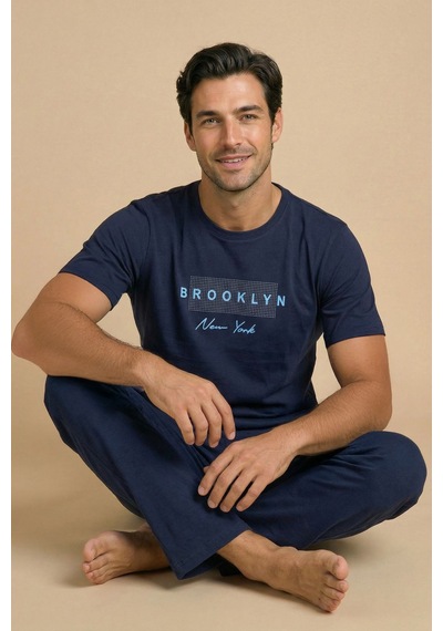 Wordex Mirano 8108 Penye Brooklyn Yazılı Erkek Yazlık Kısa Kollu Cepli Pijama Takımı Lacivert Wordex Mirano 8108 Penye Brooklyn Yazılı Erkek Yazlık Kısa Kollu Cepli Pijama Takımı Lacivert