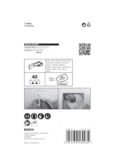 Bosch Professional 1x Expert 3 Max Avz 70 Rt4 Derzleme Tabanları Harç, Harç, Ø 70 Mm, Aksesuar Çok Fonksiyonlu Makine