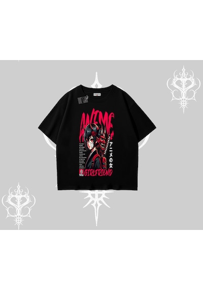Tarzsokak Oversize Tshirt Anime Girlfriend Kırmızı Siyah