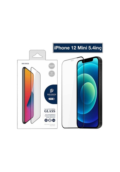 Dux Ducis Apple Uyumlu iPhone 12 Mini 5.4 Tempered Cam Ekran Koruyucu 10D Ful Siyah