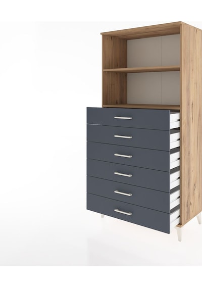 Hyperion Dolap 2 Raflı 6 Çekmeceli 88x44x182 Çam-antrasit Atlas Çam