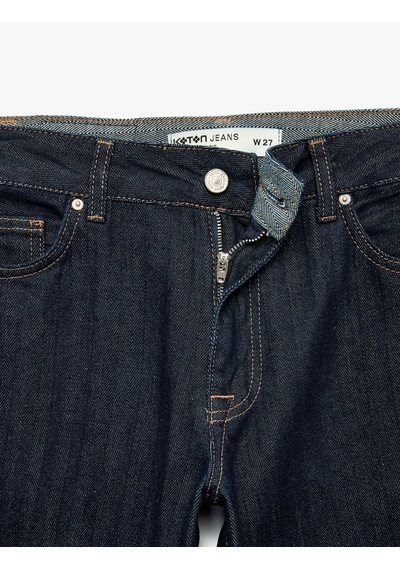 Koton Düşük Bel Cepli Pamuklu Rahat Kesim Düz Paça Denim Pantolon - Straight Fit Jean Raw 7wal40289md 63x