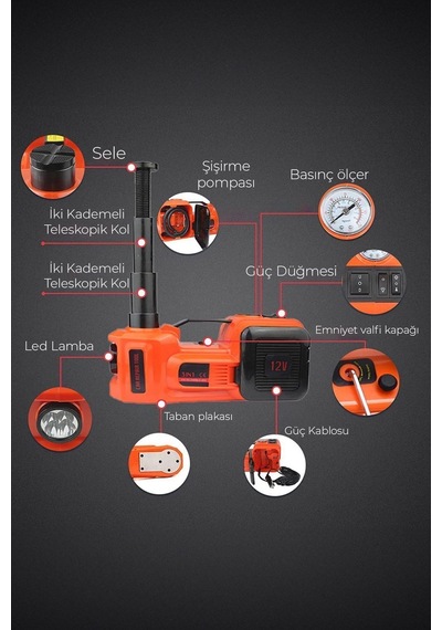 Pro Seri Elektirikli Araba Kriko Kiti 5 Ton 12 V Hidrolik Kriko Bijon Anahtarı Seti Darbe Anahtarı
