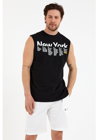 Spr22Ts125 Kolsuz Bisiklet Yaka New York Baskı Erkek Tshırt
