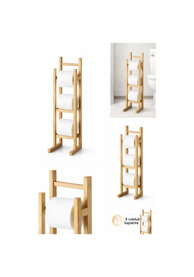 İndecor Houseware Bambu Ahşap Tuvalet Kağıtlığı Yedekli Ayaklı Ahşap Banyo Aksesuarı Wc Kağıtlık,peçetelik