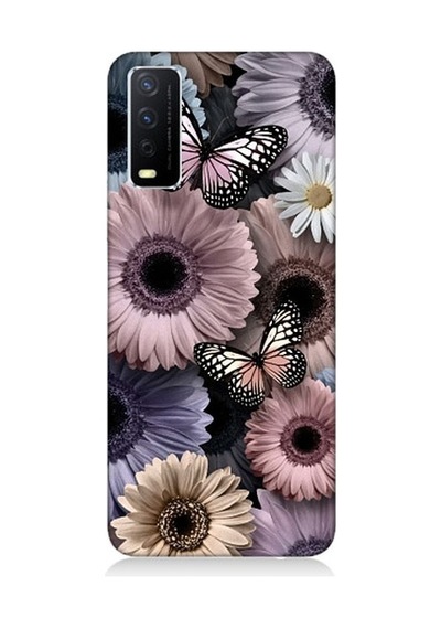 Vivo Y11s Uyumlu Pastel Renkli Çiçekler Ve Kelebekler Desenli Silikon Kılıf