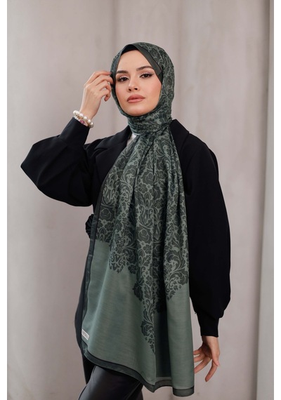 Mimiyum Nevra Desen Soft Şal Dumanlı Yeşil