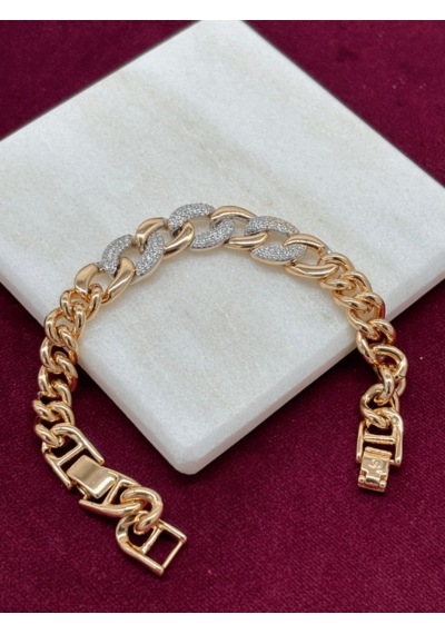 Gümüş Ve Altın Örme Taşlı Rose Bileklik Rose Gold