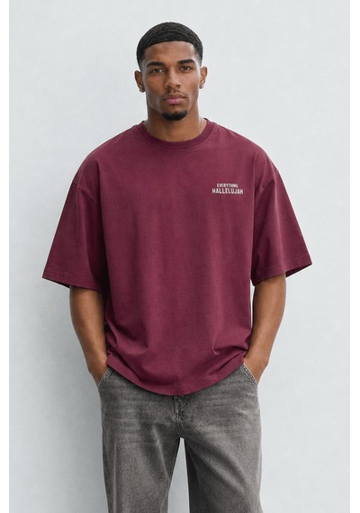 Respire Erkek Hallelujah Baskılı Oversize T-shirt Bordo