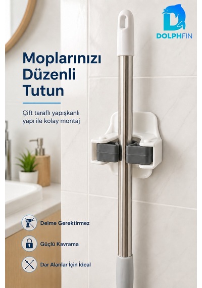 Yapışkanlı Mop Ve Süpürge Tutucu Duvara Monte Kaydırmaz Rulolu Organizer Çok Renkli